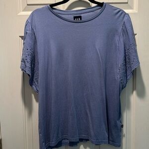 EUC light blue knit GAP top with cotton eyelet sleeves L